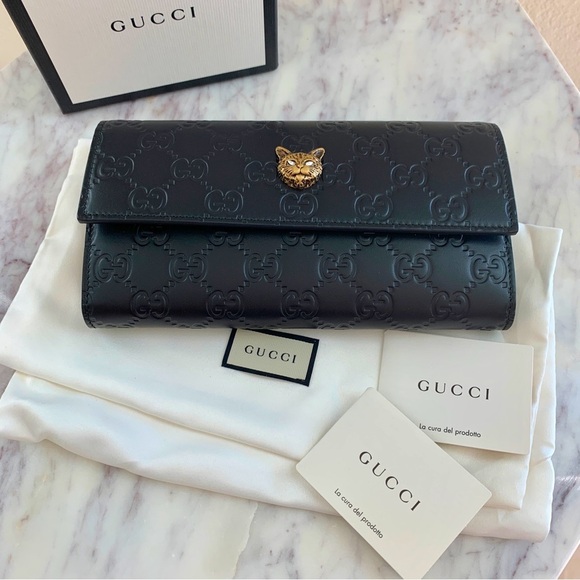 [🌟PRICE FIRM] GUCCI Cat Crystal Guccissima Monogram Logo Embossed Leather Wallet - Picture 3 of 16